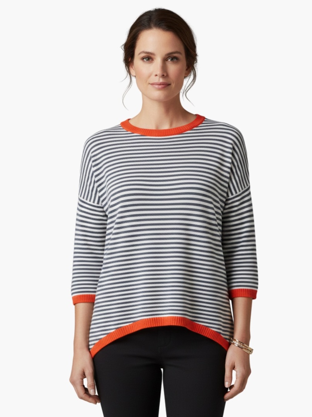 Exclusive Love Navy White Striped Contrast Trim Top Size Large